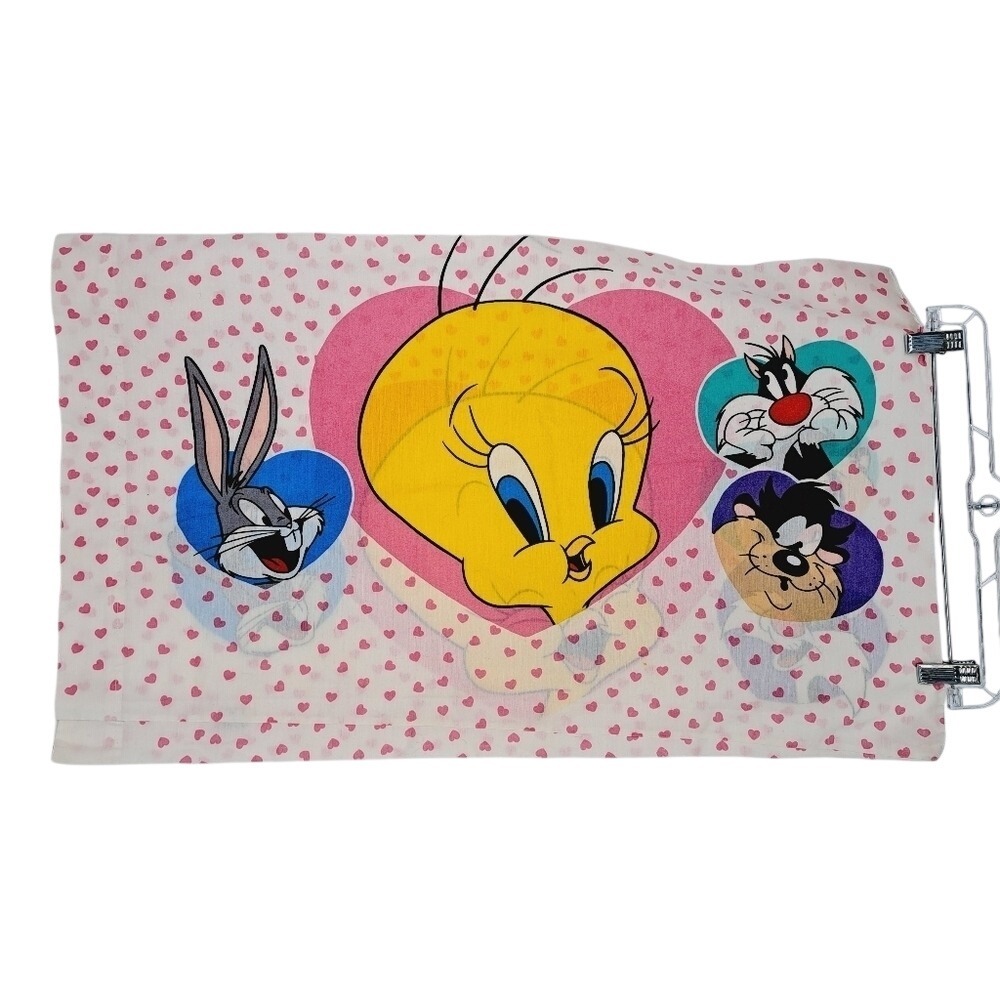 Warner Bros Looney Tunes Pillowcase Kids Standard Pink Heart Tweety Bugs 1994